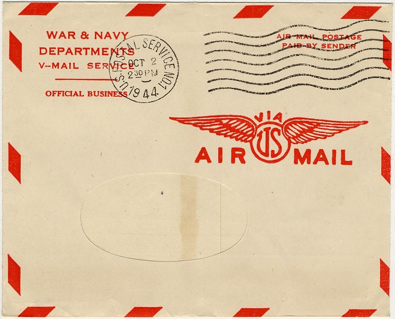 Air mail envelope with red striped borders along its edge